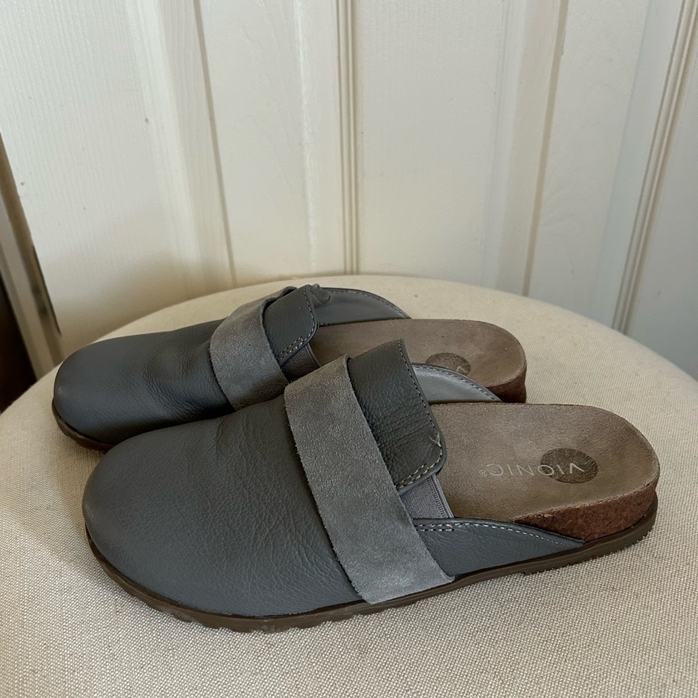 VIONIC Ambrosia Leather Slip-On Clog Mule Flats Slipper Arch Support Comfy Shoes